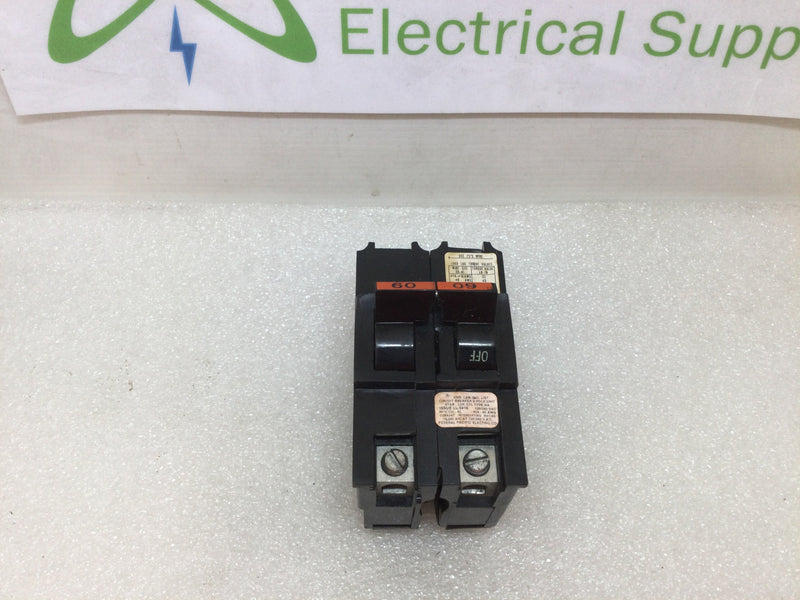 FPE Federal Pacific, Challenger, Federal Pioneer, Federal Electric Stab-Lok NA NA260 60 Amp 2-Pole Circuit Breaker Thick