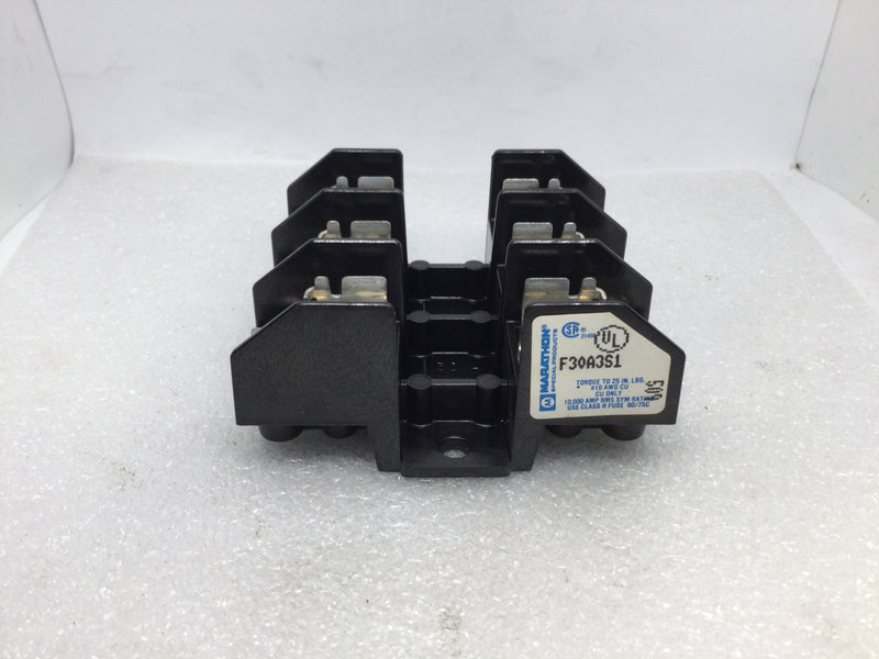 Marathon Specialty Products F30A3S1 Class H 3-Pole 30 Amp 250V Fuse Block Holder
