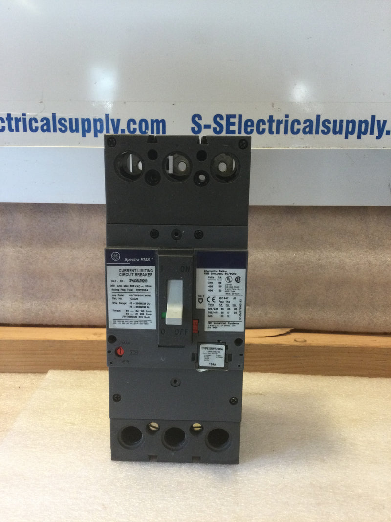 General Electric SFHA36TA0250 Spectra Series 250A 600VAC 3 Pole 150A Trip Rating Plug SRPF250A