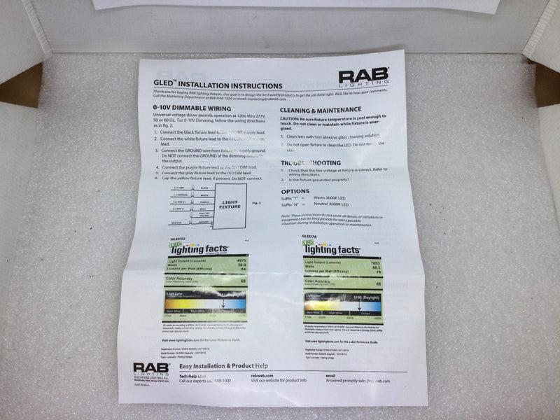 RAB Lighting GLED52W 100-277VAC 52W Class 2 Ceiling Mount Garage Fixture With 6Kv Surge Protection Type GLED