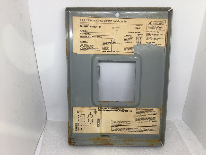ITE T0204MC1030S/F-2 60 Amp 120V 1 Phase 2 Wire Recreational Vehicle Load Center 7 1/4" x 5 1/4"