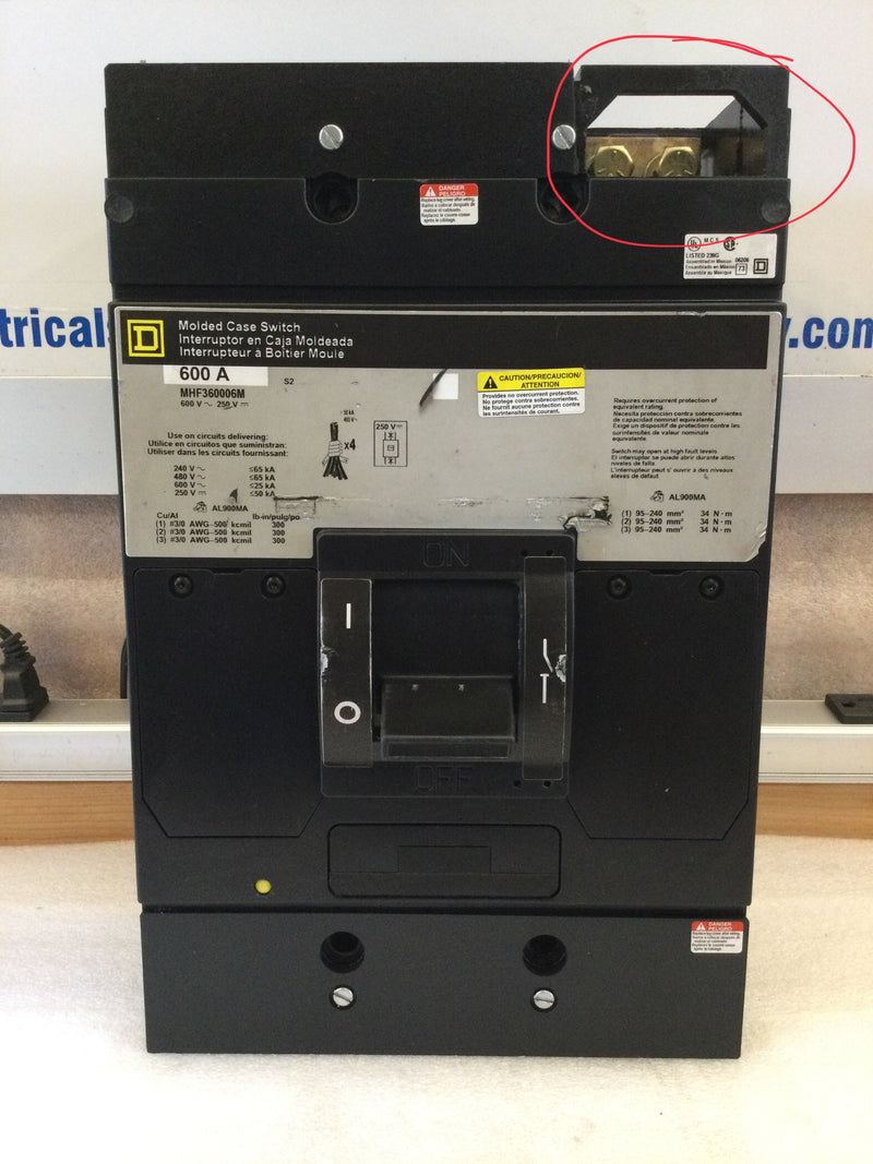 Square D MHF36006M 3 Pole 600A 600VAC Molded Case Circuit Interrupter Type MHF Circuit Breaker