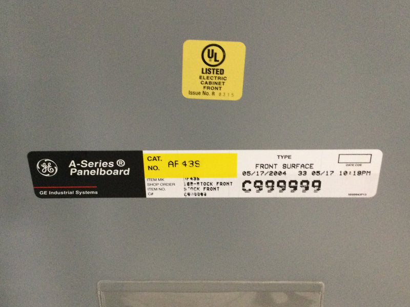 GE/General Electric AQF3422MBX 208Y/120V 3Ph/4 Wire 225A MLO Type 1 Panel Board