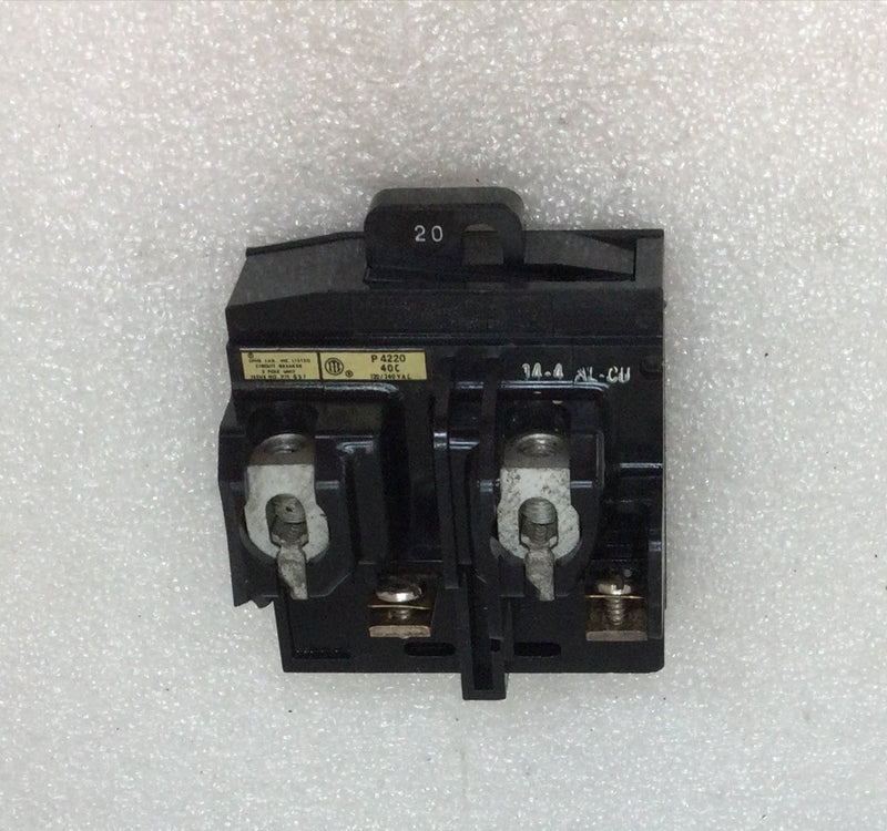 ITE/Pushmatic P4220 20 Amp 2 Pole 120/240V Circuit Breaker