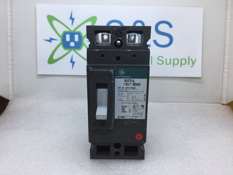 GE General Electric TED124020 2 Pole 20 Amp 480 Volt Circuit Breaker