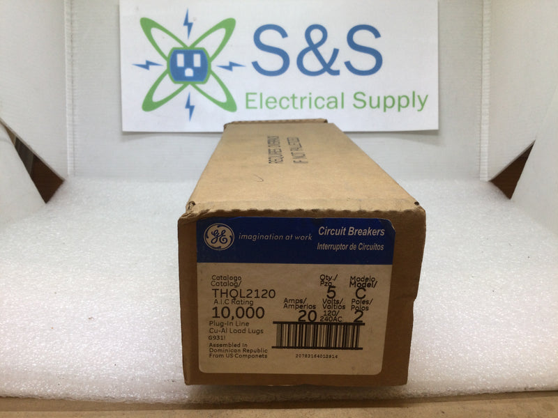 General Electric THQL2120 20 Amp 2 Pole 120/240V Circuit Breaker - Printed Face
