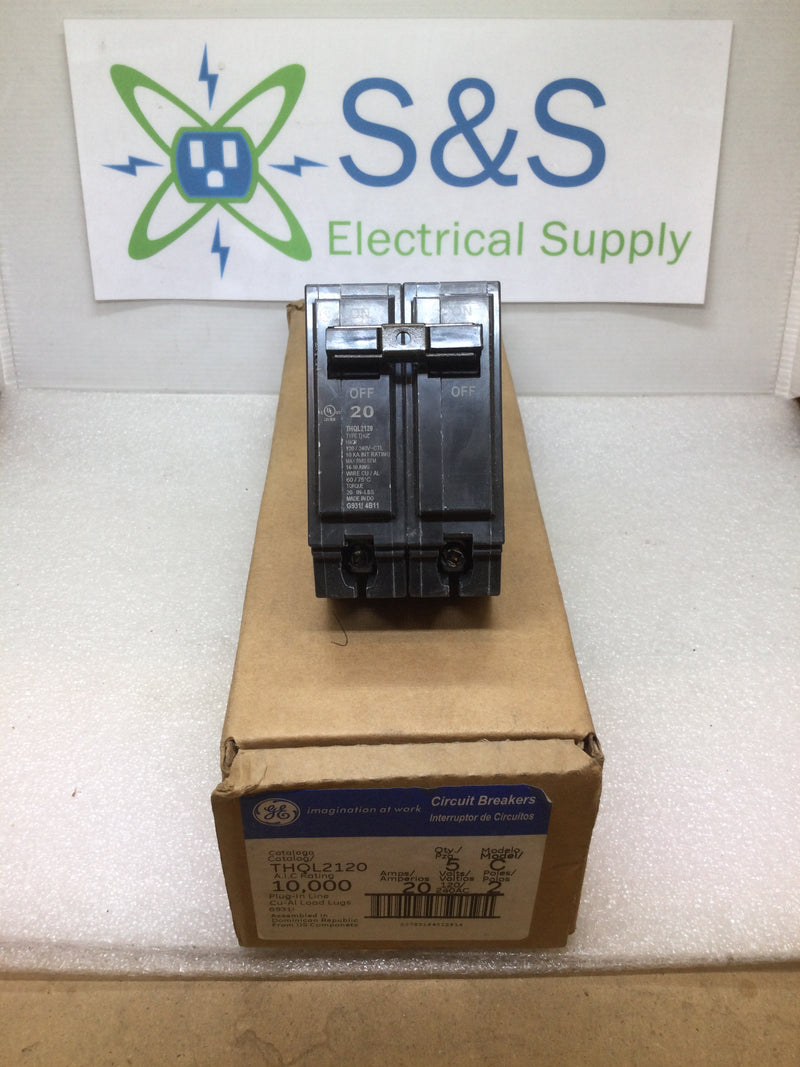 General Electric THQL2120 20 Amp 2 Pole 120/240V Circuit Breaker - Printed Face