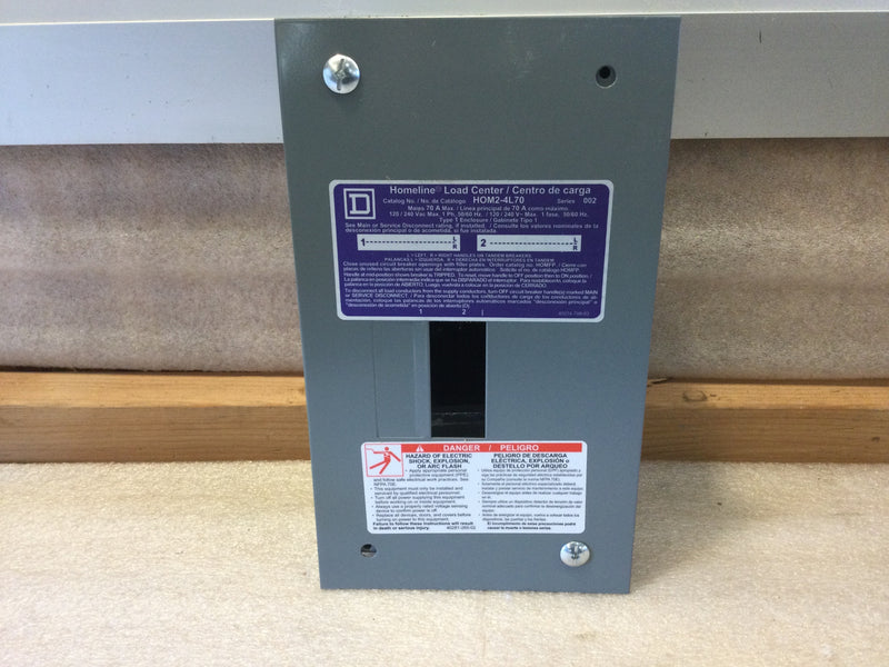 Square D HomeLine HOM2-4L70F 70 Amp 120/240V Indoor Load Center 2-Spaces 4-Circuits Series 002