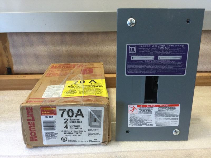 Square D HomeLine HOM2-4L70F 70 Amp 120/240V Indoor Load Center 2-Spaces 4-Circuits Series 002