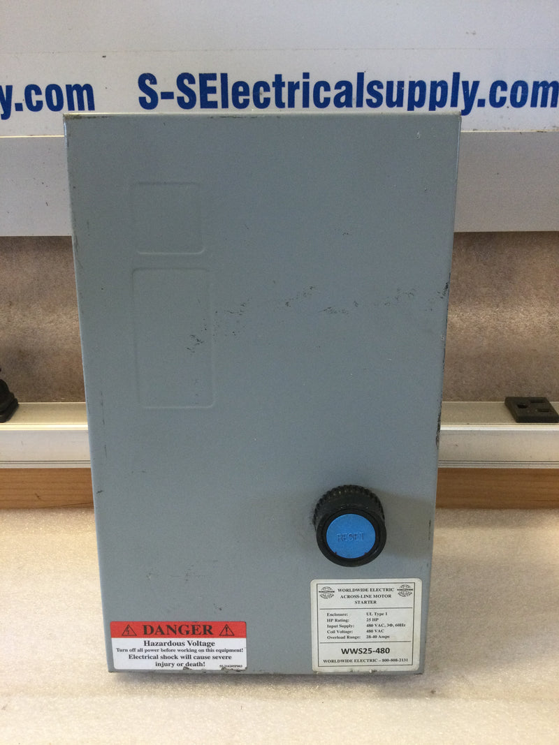 Worldwide Electric WWS25-480 3Ph 480VAC 25Hp 34A 28-40A Overload Range Enclosed Motor Starter