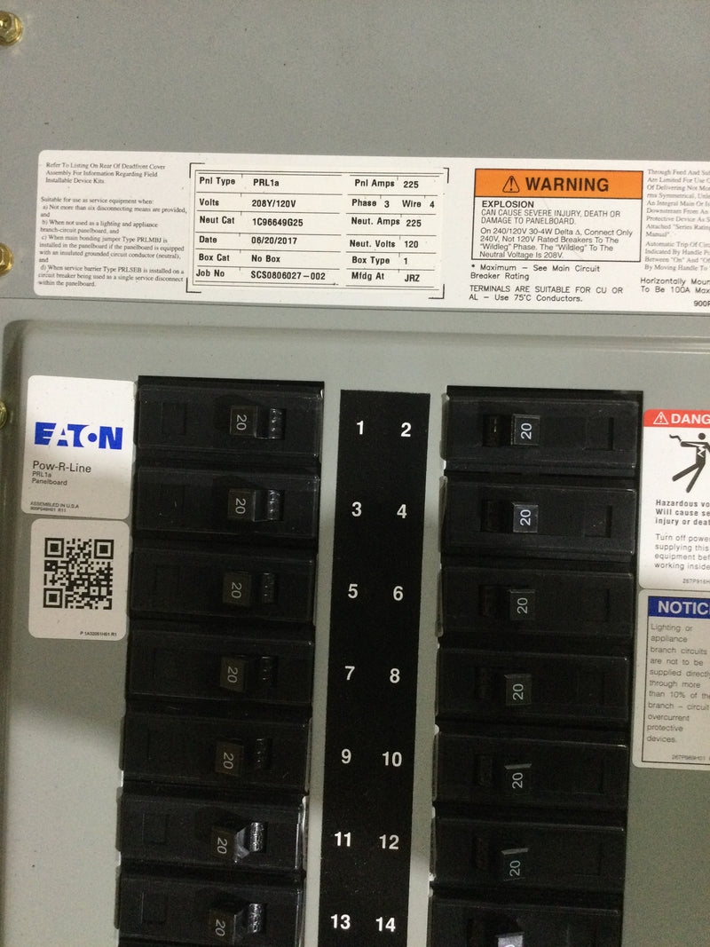 Eaton/Cutler-Hammer PRL1A 72 Space 208Y/120V 3Ph 225A MLO Type 1 Panelboard Interior (NEW)