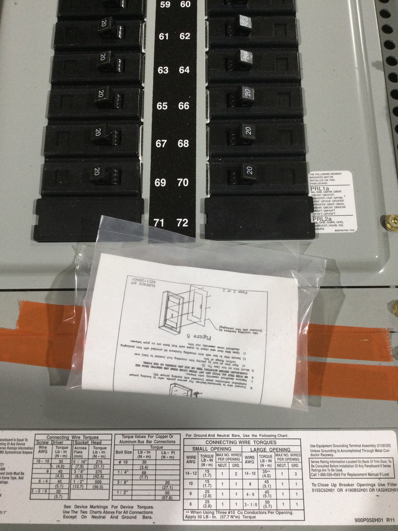 Eaton/Cutler-Hammer PRL1A 72 Space 208Y/120V 3Ph 225A MLO Type 1 Panelboard Interior (NEW)