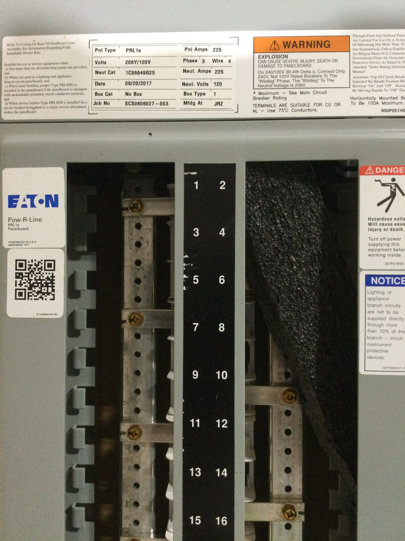 Eaton/Cutler-Hammer PRL1A 72 Space 208Y/120V 3Ph 225A MLO Type 1 Panelboard Interior (NEW)