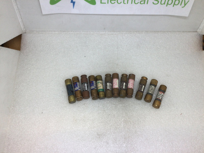 Assortment of 12 250V Time Delay One Time Dual Element RK5 Fuses 10A-30A