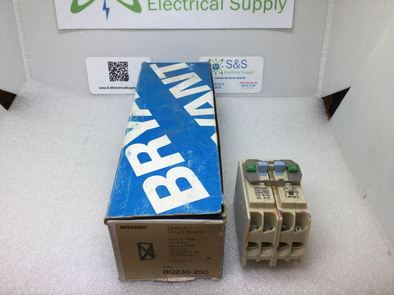 Bryant BQ230-250, BQ230250 Quad BQ 120-120V Circuit Breaker 30 Amp 2 Pole, 50 Amp 2 Pole
