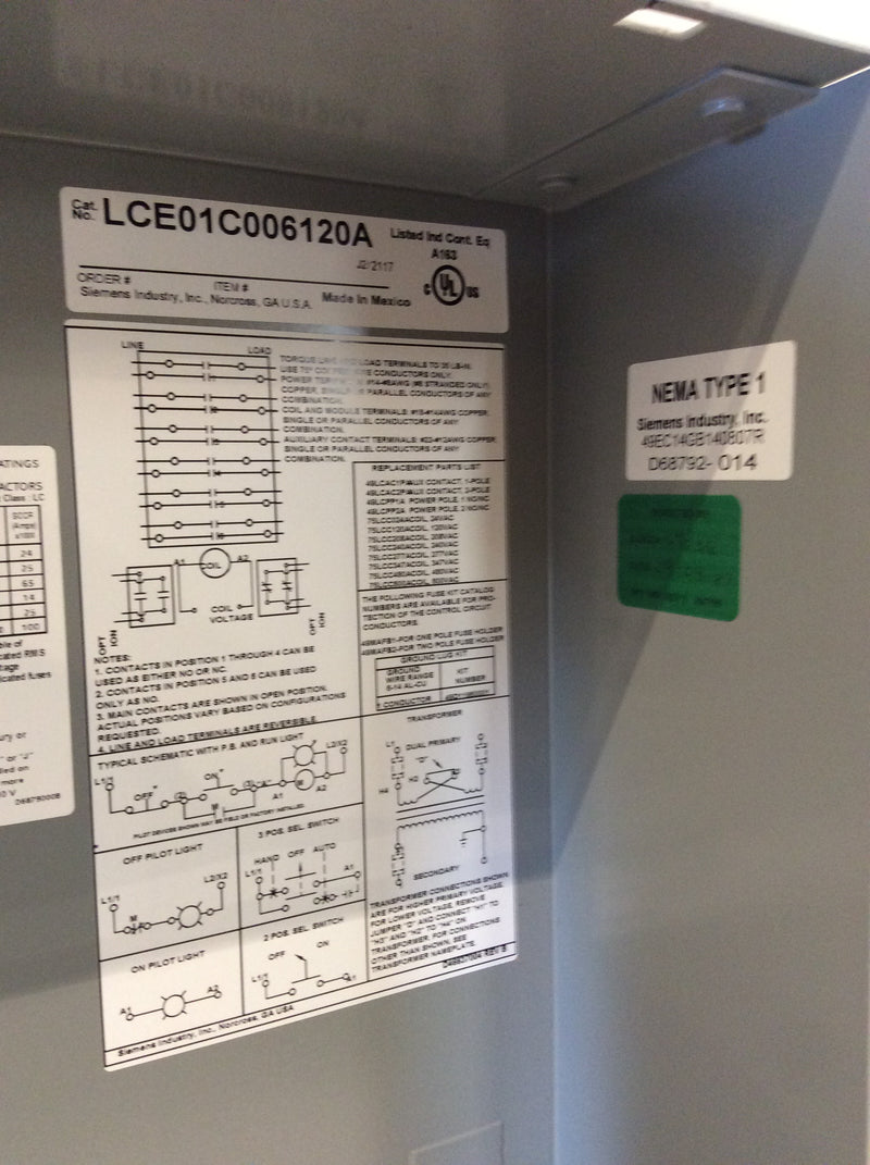 Siemens LCE01C006120A Nema1 Equipment Control Enclosure Only (H)12.75 x (W)8 x (D)6.25