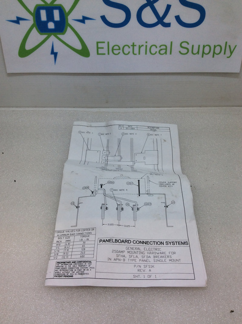 General Electric SFS1K GE APN-B Spectra Bolt-On 250A Single Mount Kit (New Open Box)