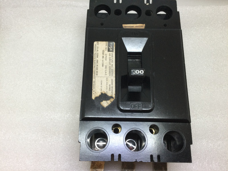 FPE/Federal Pacific NEJ233200 Type NEJ 200 Amp 3 Pole 240v Circuit Breaker W/Mounting Feet.