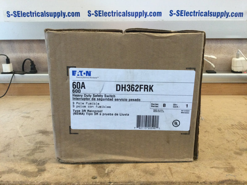 Eaton Dh362frk Fusible Disconnect Switch 3 Pole Fusible 60a 600v.