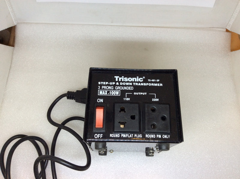 Trisonic TS-401-3P 100W Step-Up & Down Transformer Pre-Set Input Selector 110/200/220/240V Output 110V-220V