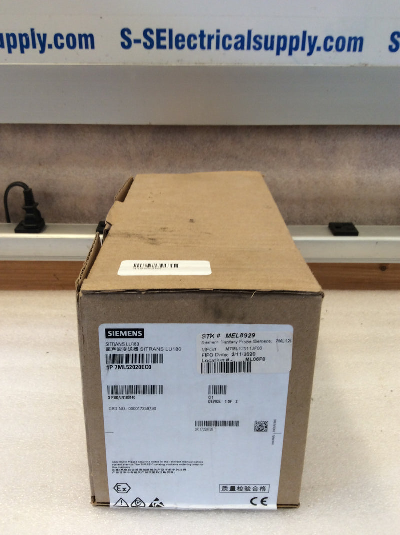Siemens 7ML52020EC0 Short Range Ultrasonic Level Probe 2 Wire 4-20mA Loop (New In Box)