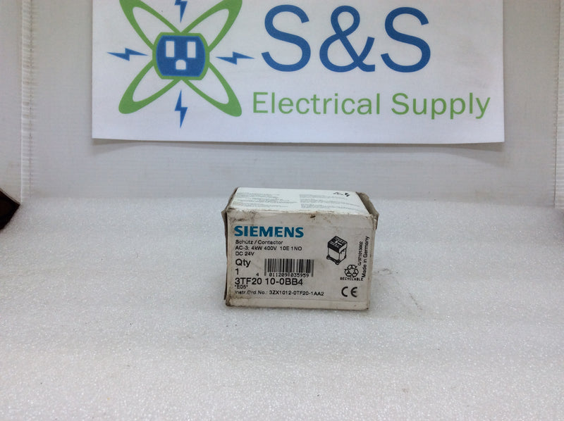 Siemens 3TF2010-0BB4 3Ph 16A 600VAC 5Hp Max 24VDC AC-3: 4kW 400V 10E 1NO Contactor (New IN Box)