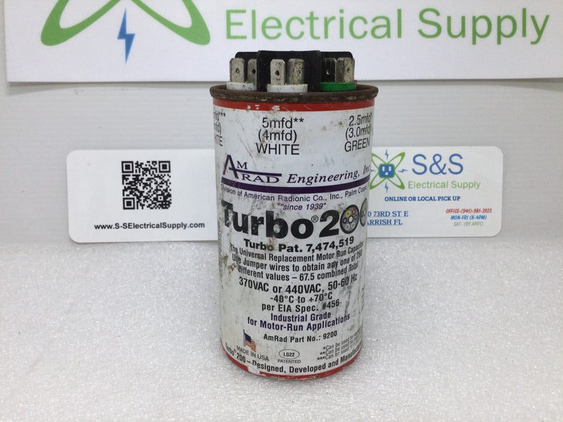 Amrad Capacitor 9200 Turbo200 370/440vac 50/60hz 67.5combined Total Mfd