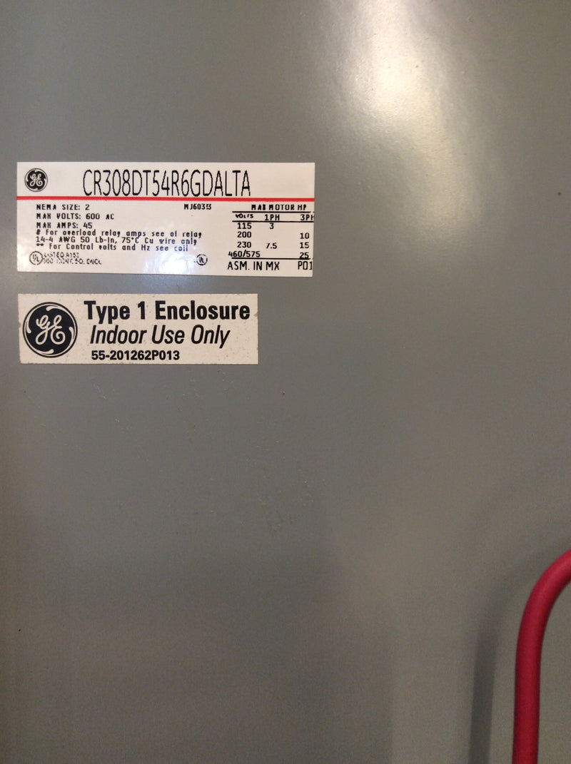 General Electric CR308DT54R6GDALTA 3Ph 45A 600VAC Combination Magnetic Starter Nema1 (New)