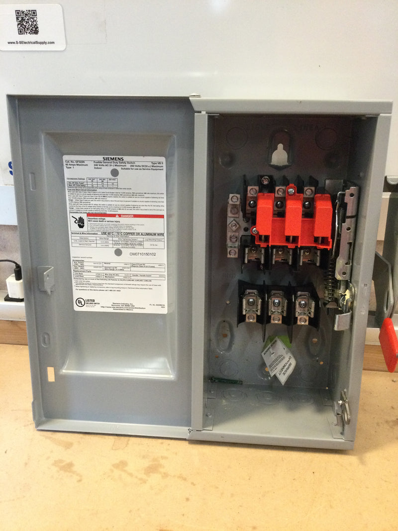 Siemens GF322N Fusible General Duty Safety Switch 60amp 240v Type 1