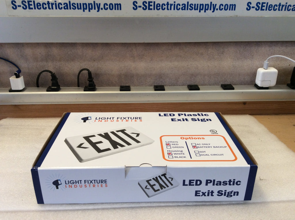 Light Fixture Industries LEDRBB White Plastic LED Exit Sign Red Letter