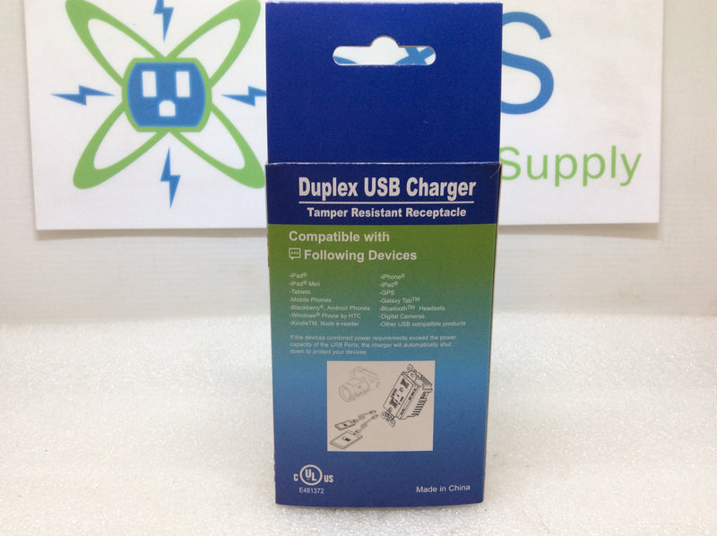 Duplex USB Charger 15A 125VAC Tamper Resistant Receptacle With type-A/Type-C USB Ports 5VDC  4.8A Charging Cap (New In Box)