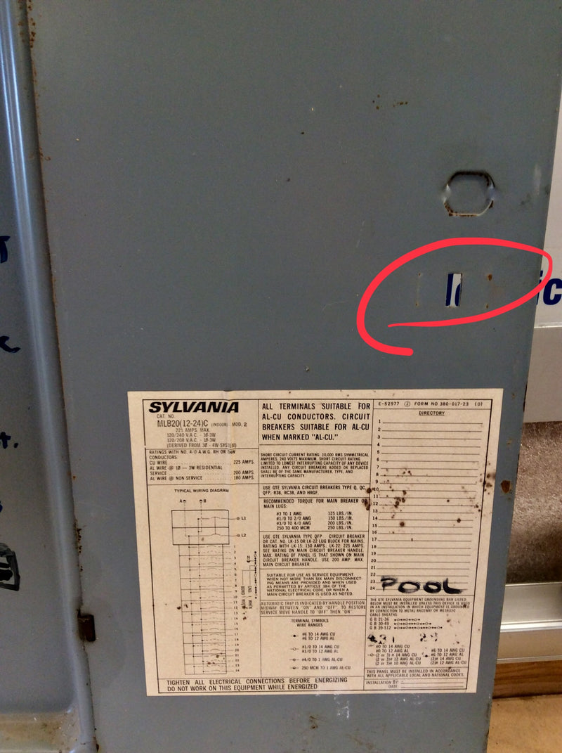 Zinsco Sylvania MLB20(12-24) 225 Amp 120/240v Main Breaker Panel Cover MLB20(12-24)C 23 1/8" x 14 1/4"