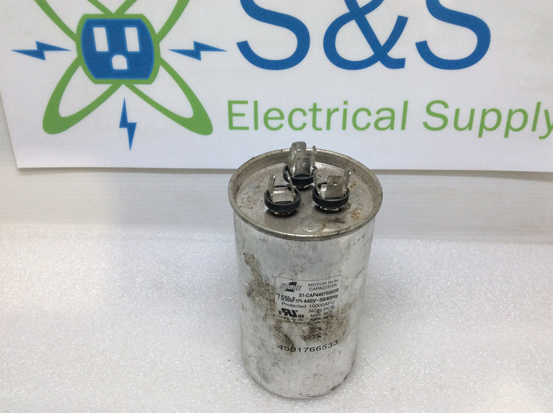 Source 1 Run Capacitor 7.5/50uf +/-5% 440V 50/60Hz  S1-CAP4407550DR