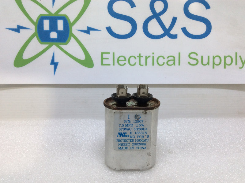 Capacitor (oval) 7.5MFD +/-5% 370Vac 50/60Hz 12907 E 185318