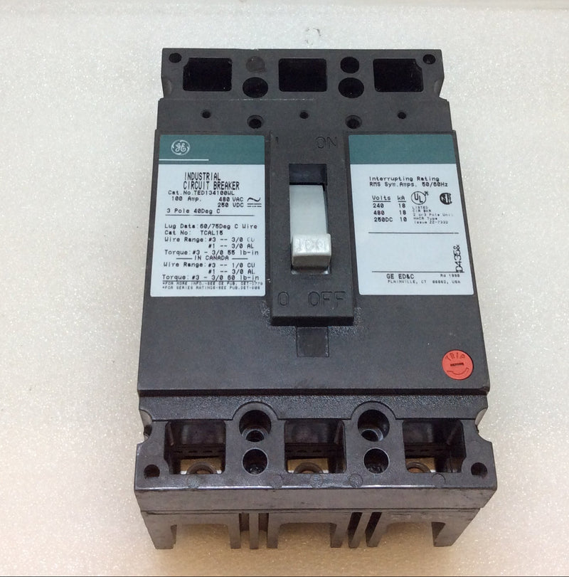 GE/General Electric TED134100WL 100 Amp 3 Pole 480V Type TED/WL Circuit Breaker