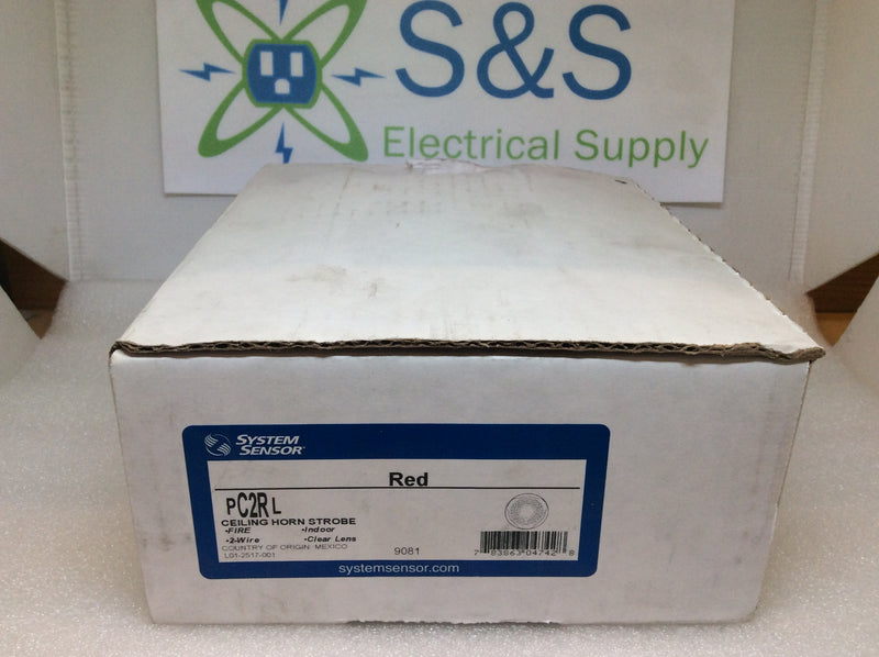 System Sensor PC2RL Type L 2 Wire Ceiling Mount Horn Strobe Red Marked FIRE Indoor (New)
