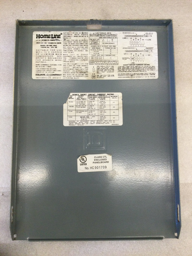 Square D HOM612L100RB Load Center Main Lug 100 Amp Load Center