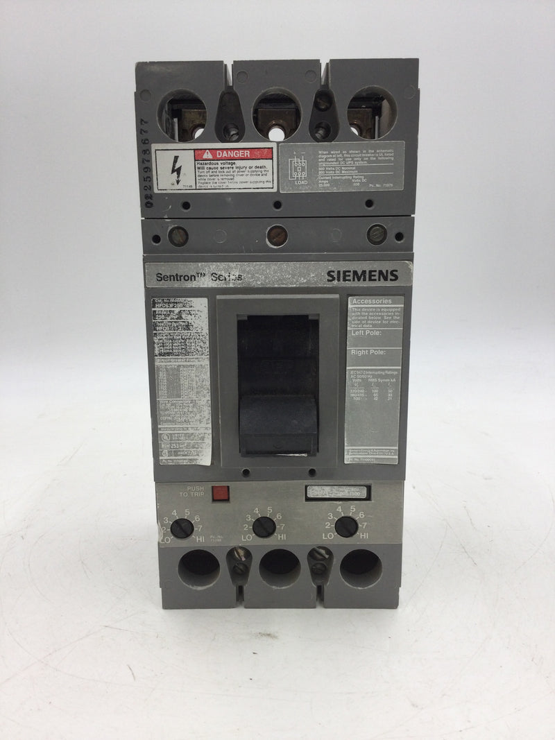 Siemens HFD63F250 3 Pole 250A 600VAC Type HFD6 Circuit Breaker
