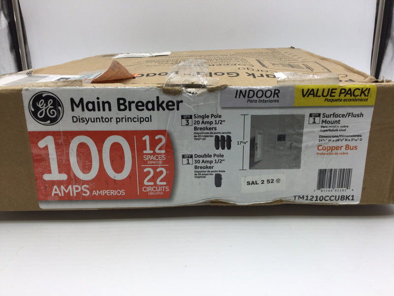 GE Main Breaker Indoor 100 Amp 12/22 Spaces 120/240v  TM1210CCUBK1