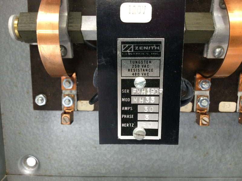 Zenith Controls Contactor MH 33 30 Amp 3 Phase 120v Coil In Enclosure zenith-controls-contactor-mh-33-30-amp-3-phase-120v-coil-in-enclosure