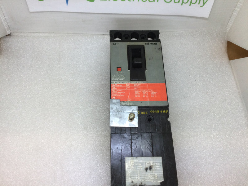 ITE Siemens CED63B100 3 Pole 100A 600VAC Type CED6 Circuit Breaker With Retaining Clip