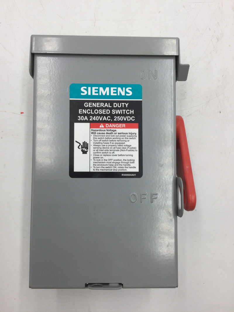 Siemens GF221NA General Duty 30 Amp 2-Pole 3-Wire 240-Volt Fusible Indoor Safety Switch