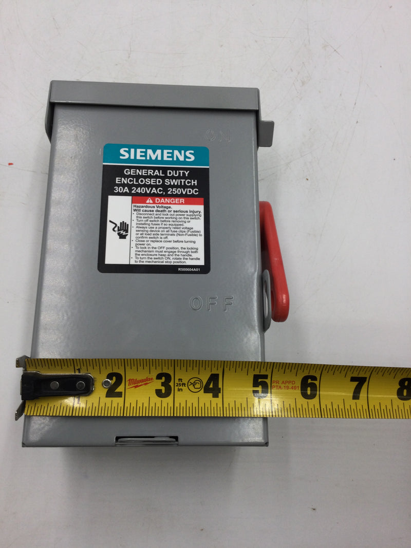 Siemens GF221NA General Duty 30 Amp 2-Pole 3-Wire 240-Volt Fusible Indoor Safety Switch