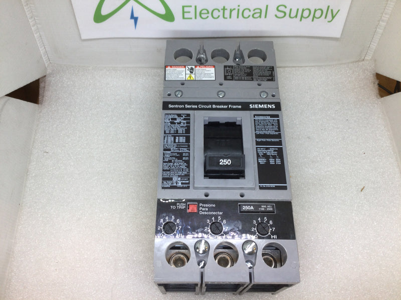 Siemens HFD63F250 3 Pole 250A 600VAC Type HFD6 Circuit Breaker