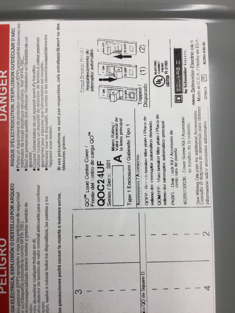 Square D QO124M100PCVP 100 Amp 24-Space 24-Circuit Indoor Main Breaker Plug-On Neutral Load Center with Cover- Value Pack(QO24M100PCVP)