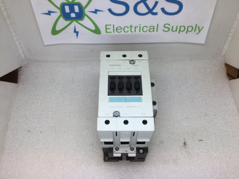 Siemens 3RT1044-1AK60 3 Pole 65A Coil 110-120VAC 25Hp @ 230V 50Hp @ 460V IEC Rated Contactor