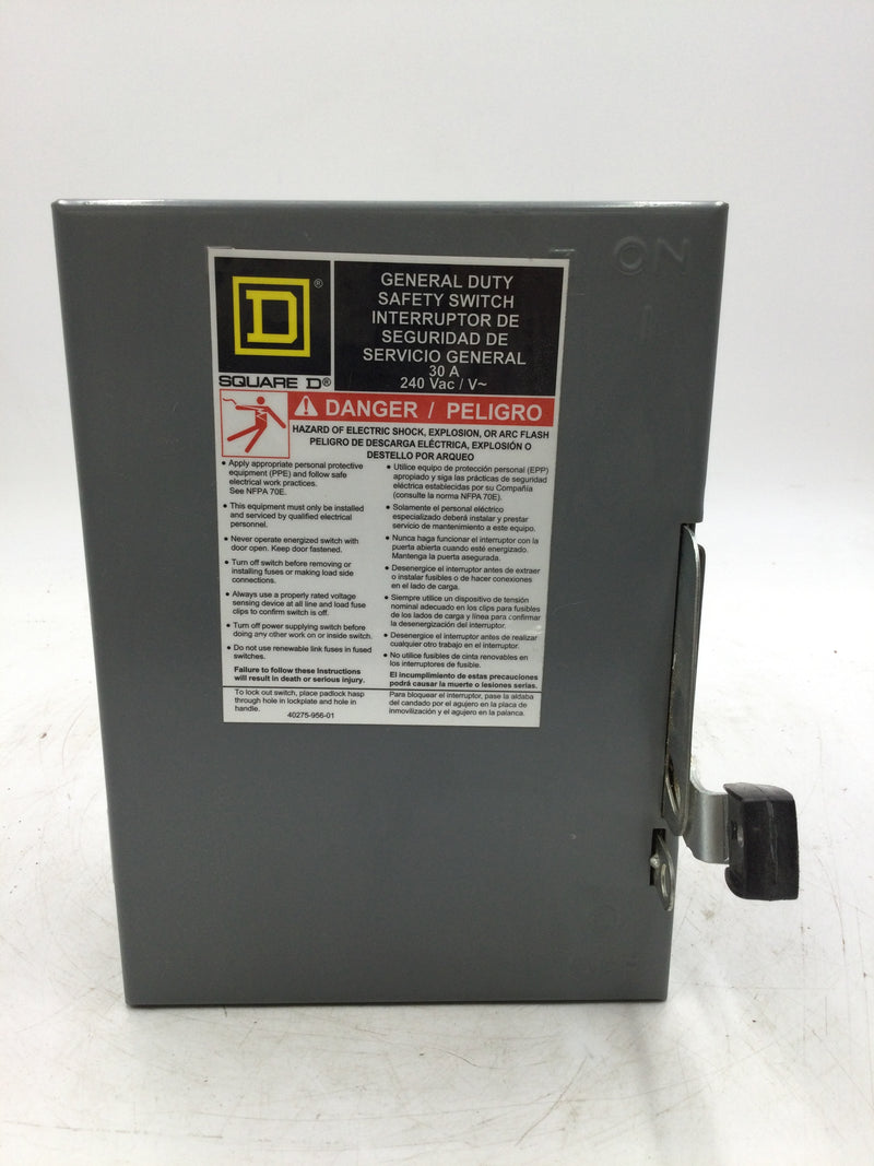 Square D DU321 30A 3 Phase Non-Fused 240VAC Type 1 Indoor Safety Switch