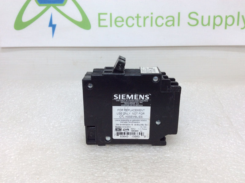 Siemens Q1515NC Type QT Twin 15 Amp Tandem Circuit Breaker