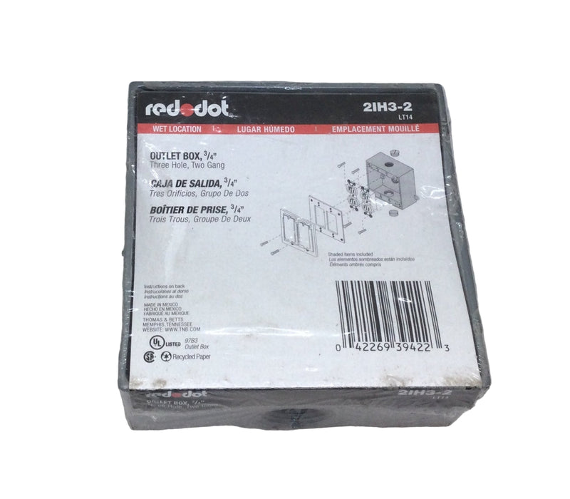 Red Dot 2IH3-2 Three Hole 2-Gang 3/4" Threaded Wet Location Junction/Outlet Box
