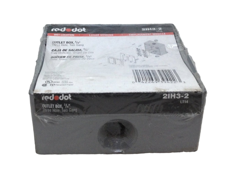 Red Dot 2IH3-2 Three Hole 2-Gang 3/4" Threaded Wet Location Junction/Outlet Box